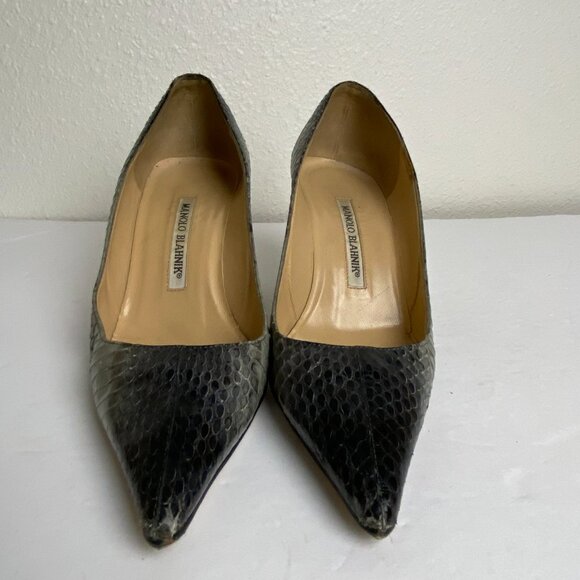 Manolo Blahnik Python Snake Print Heels Pumps Gray Black Sz EU 37.5 - Picture 4 of 9